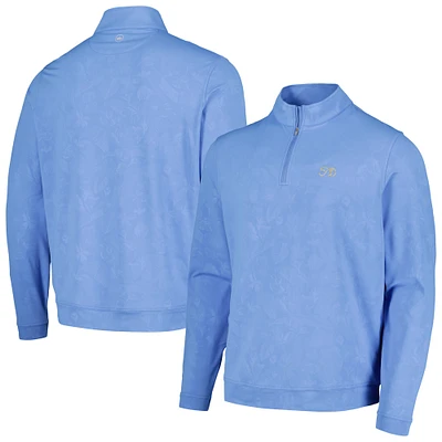 Haut à quart de zip Peter Millar bleu pour hommes THE PLAYERS 50e anniversaire Perth Shadow Stripe Floral Performance