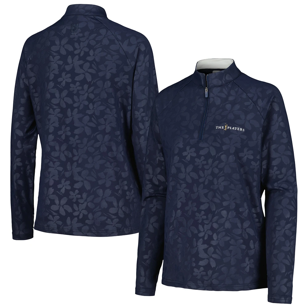 Women's FootJoy Navy THE PLAYERS Embossed Raglan ProDry Quarter-Zip Top