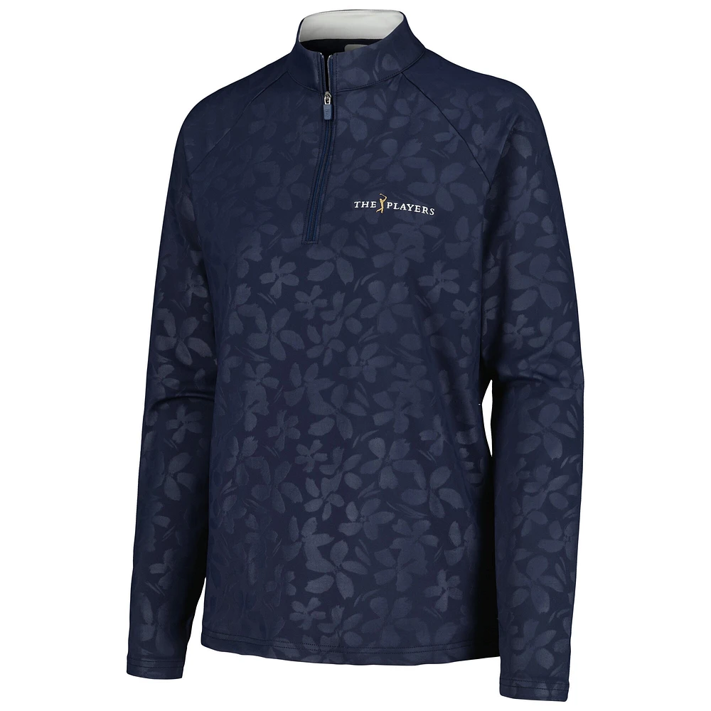 Women's FootJoy Navy THE PLAYERS Embossed Raglan ProDry Quarter-Zip Top