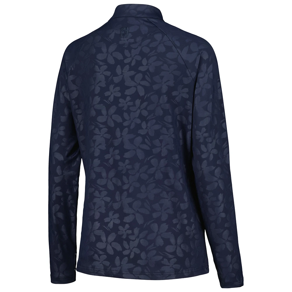 Women's FootJoy Navy THE PLAYERS Embossed Raglan ProDry Quarter-Zip Top