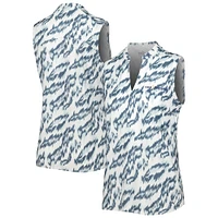 Women's Puma White THE PLAYERS MATTR Animal Print Sleeveless V-Neck Polo