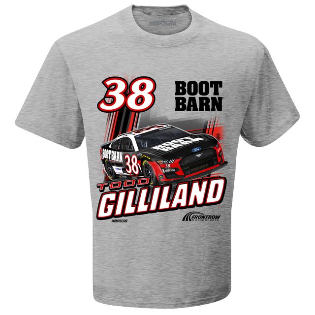T-shirt Todd Gilliland Boot Barn 1-Spot Car gris chiné avec drapeau à carreaux pour homme