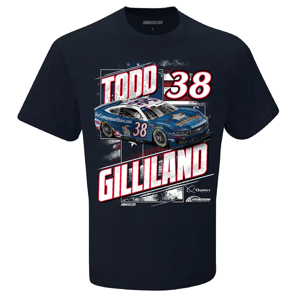 Men's Checkered Flag Sports Navy Todd Gilliland Quincy Compressors Patriotic Car T-Shirt