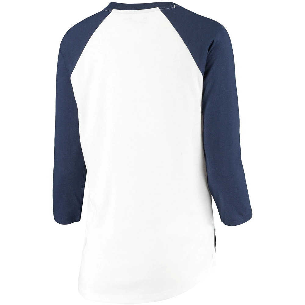 Women's Under Armour Navy/White Toledo Mud Hens Three-Quarter Sleeve Baseball T-Shirt