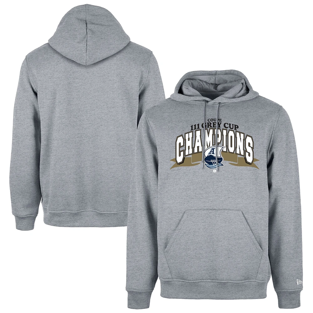 Sweat à capuche gris New Era pour homme Toronto Argonauts Champions de la 111e Coupe Grey Vestiaire