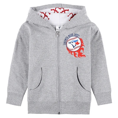 Sweat à capuche entièrement zippé pour bébé, doux comme un raisin, gris chiné, baseball des Blue Jays de Toronto
