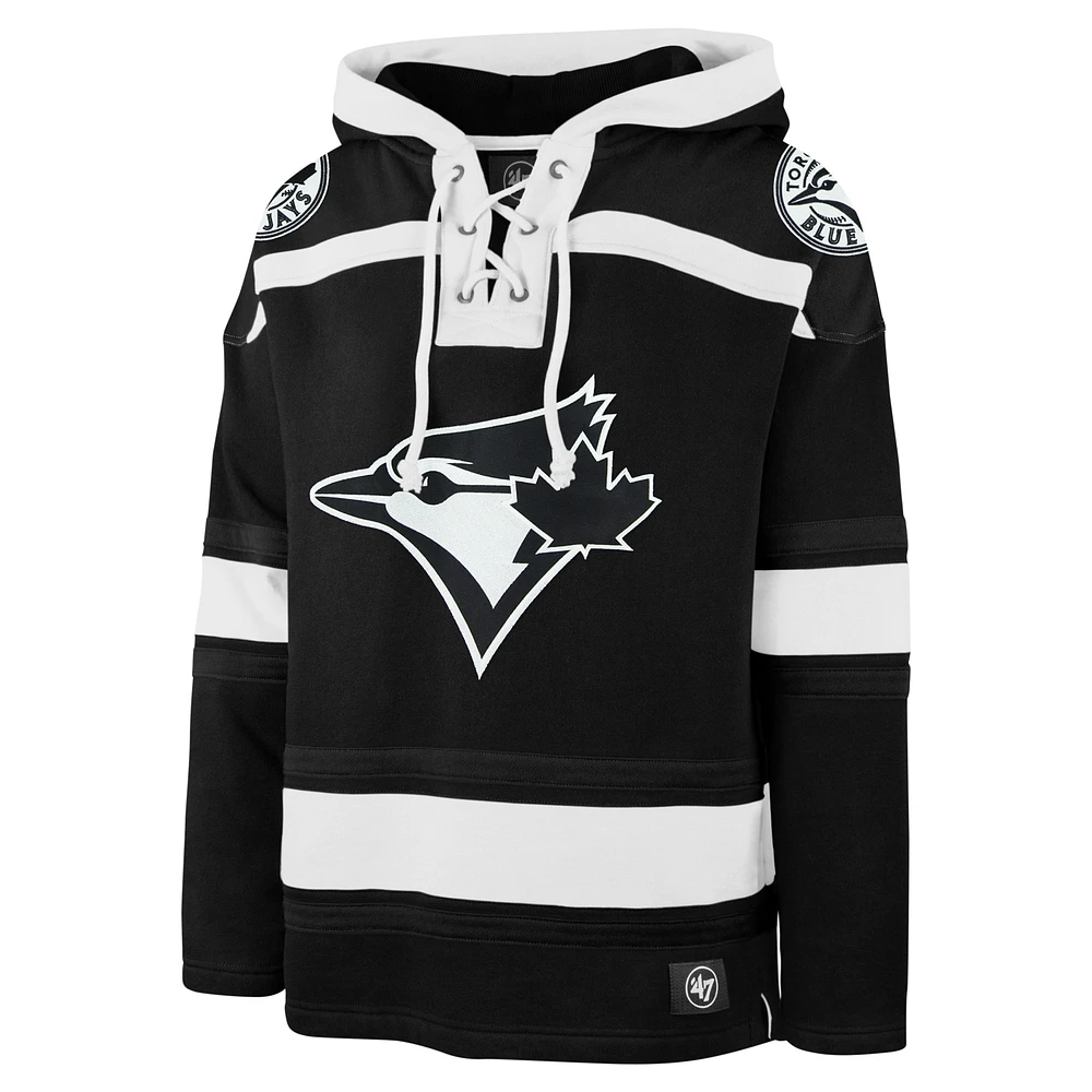 Men's '47 Black Toronto Blue Jays Ice Lace-Up Pullover Hoodie