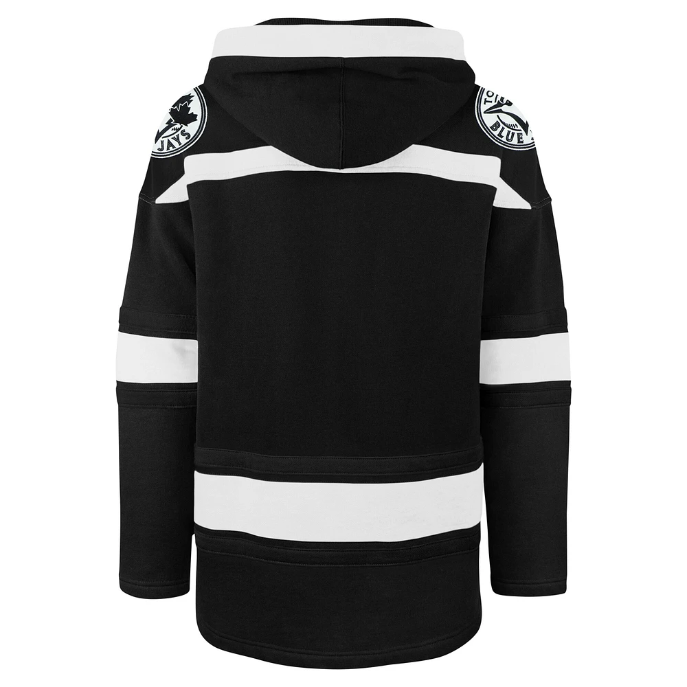 Men's '47 Black Toronto Blue Jays Ice Lace-Up Pullover Hoodie