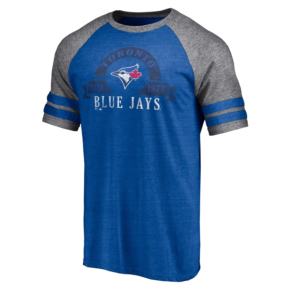 Men's Fanatics Heather Royal Toronto Blue Jays Utility Two-Stripe Raglan Tri-Blend T-Shirt