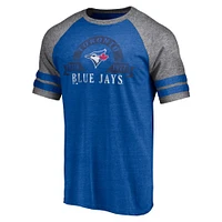Men's Fanatics Heather Royal Toronto Blue Jays Utility Two-Stripe Raglan Tri-Blend T-Shirt