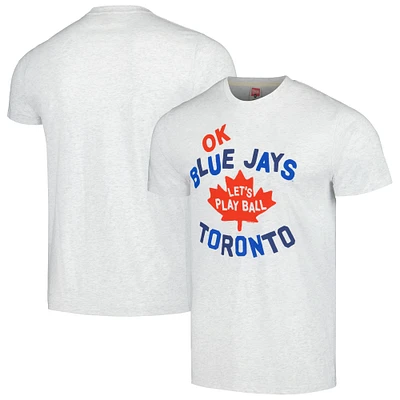 T-shirt à trois mélanges Hommage gris pour hommes des Blue Jays de Toronto Doodle Collection Let's Play Ball