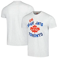 T-shirt à trois mélanges Hommage gris pour hommes des Blue Jays de Toronto Doodle Collection Let's Play Ball