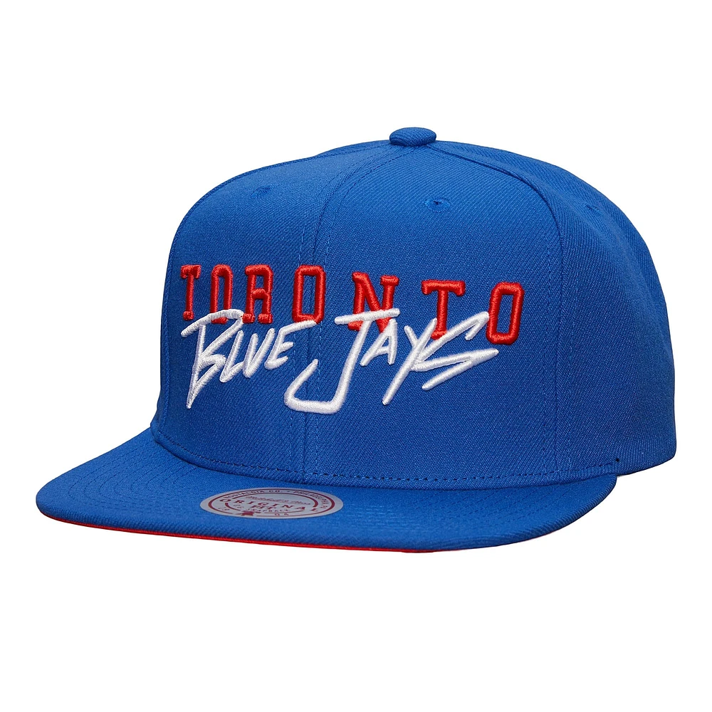 Casquette Snapback avec étiquette de l'équipe des Blue Jays de Toronto Royal Mitchell & Ness pour hommes