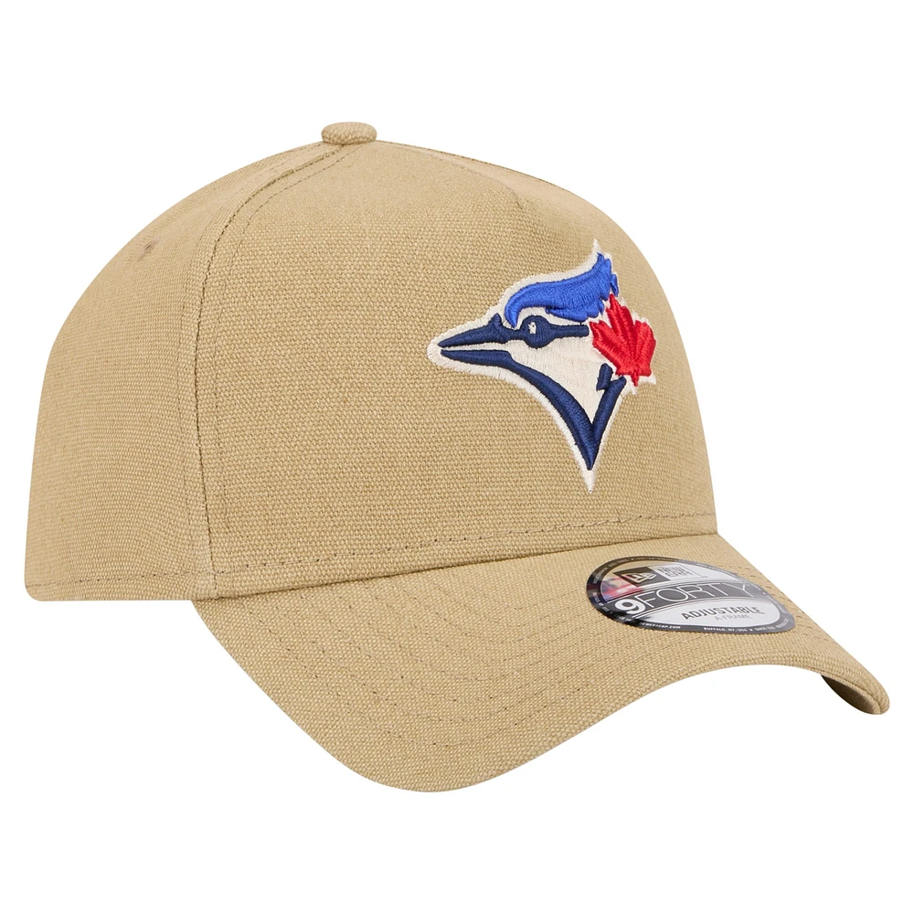 Men's New Era Khaki Toronto Blue Jays Logo Essentials 9FORTY A-Frame Adjustable Hat