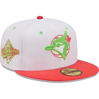 Men's New Era White/Coral Toronto Blue Jays 1992 World Series Strawberry Lolli 59FIFTY Fitted Hat