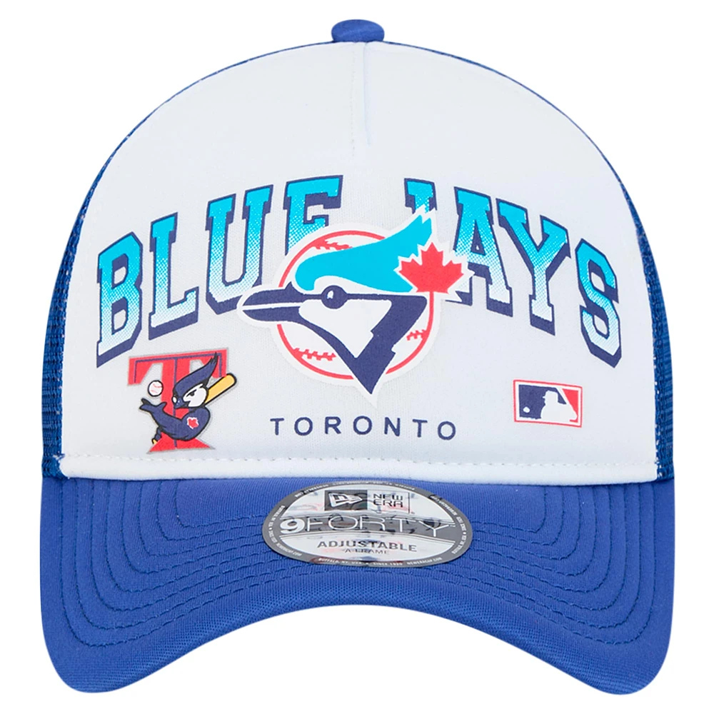 Men's New Era White Toronto Blue Jays Retro Wordmark 9FORTY A-Frame Trucker Adjustable Hat