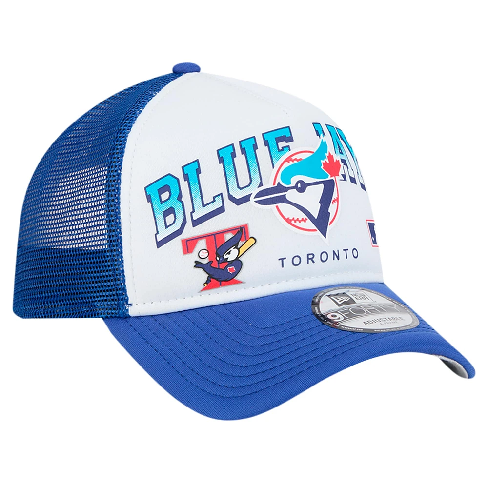 Men's New Era White Toronto Blue Jays Retro Wordmark 9FORTY A-Frame Trucker Adjustable Hat