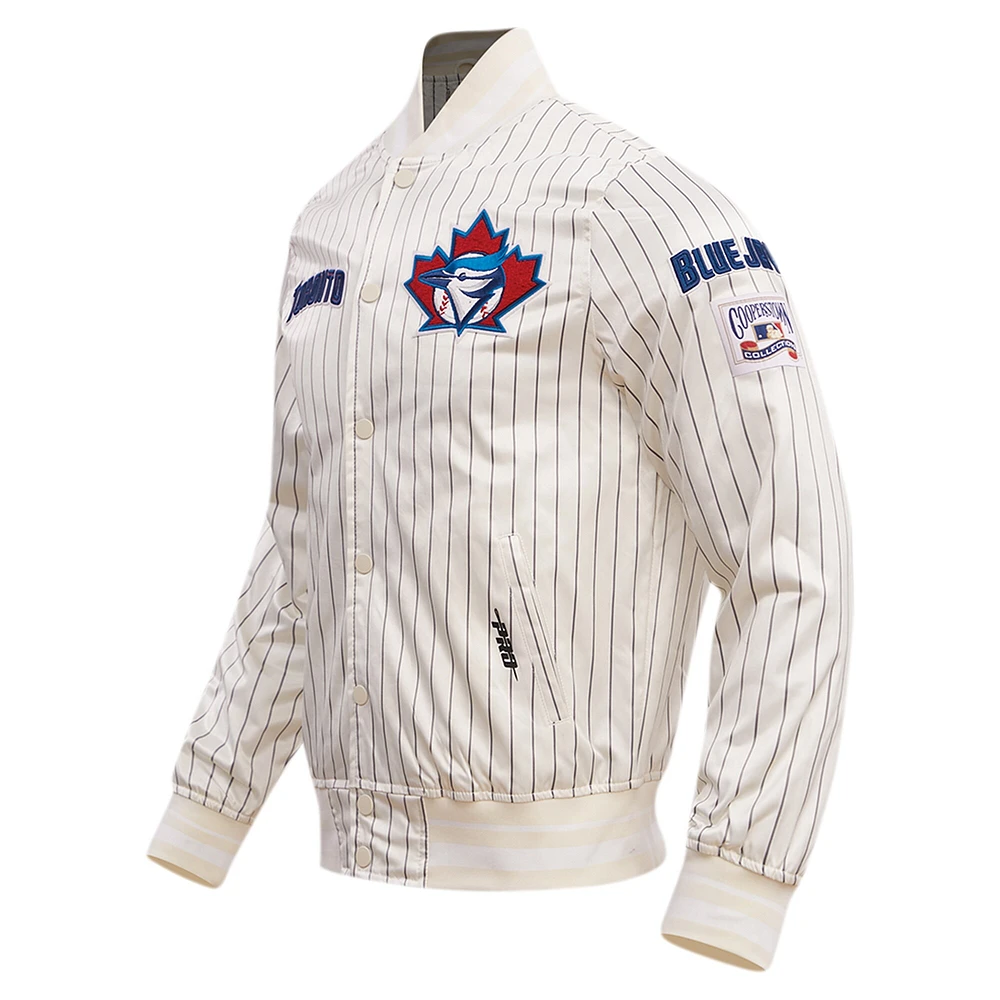 Men's Pro Standard Cream Toronto Blue Jays Cooperstown Collection Pinstripe Retro Classic Satin Full-Snap Jacket