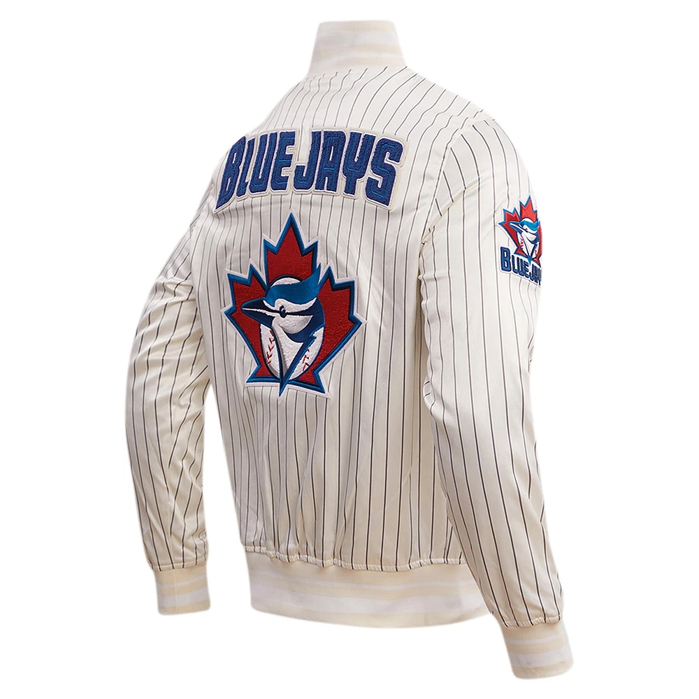 Men's Pro Standard Cream Toronto Blue Jays Cooperstown Collection Pinstripe Retro Classic Satin Full-Snap Jacket