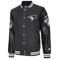 Veste universitaire boutonnée en satin pour hommes Starter noir des Blue Jays de Toronto First Rounder