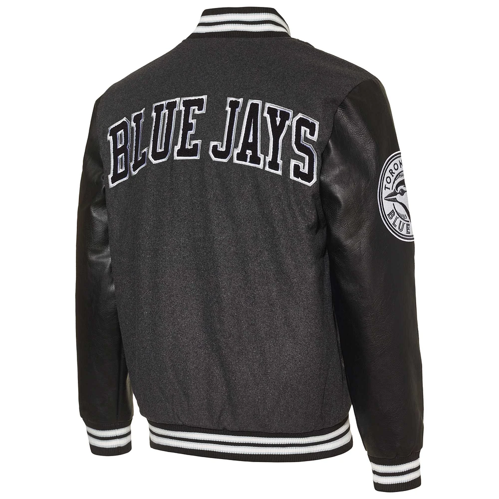 Veste universitaire boutonnée en satin pour hommes Starter noir des Blue Jays de Toronto First Rounder