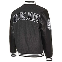 Veste universitaire boutonnée en satin pour hommes Starter noir des Blue Jays de Toronto First Rounder