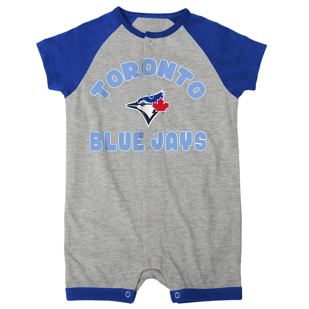Barboteuse à boutons-pression Raglan Extra Base Hit des Blue Jays de Toronto gris chiné pour nouveau-nés et nourrissons