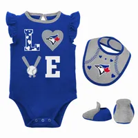 Newborn & Infant Royal/Heather Gray Toronto Blue Jays Three-Piece Love of Baseball Bib Bodysuit Booties Set