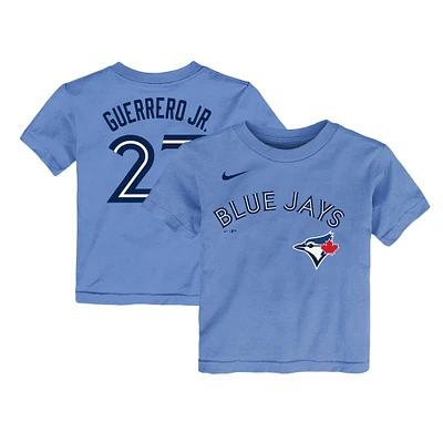 T-shirt Nike Vladimir Guerrero Jr. pour enfants d'âge préscolaire, bleu poudre, nom et numéro des Blue Jays de Toronto