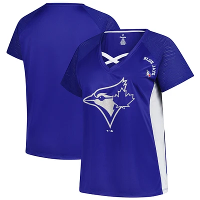 T-shirt à col en V pailleté pour femme Profil Royal Toronto Blue Jays