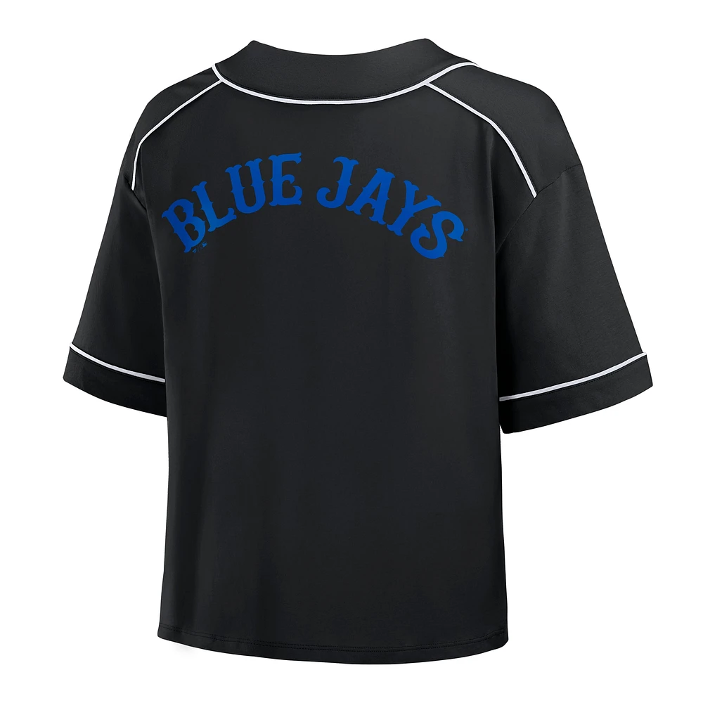 Women's Fanatics Black Toronto Blue Jays Cropped V-Neck Fashion Jersey
