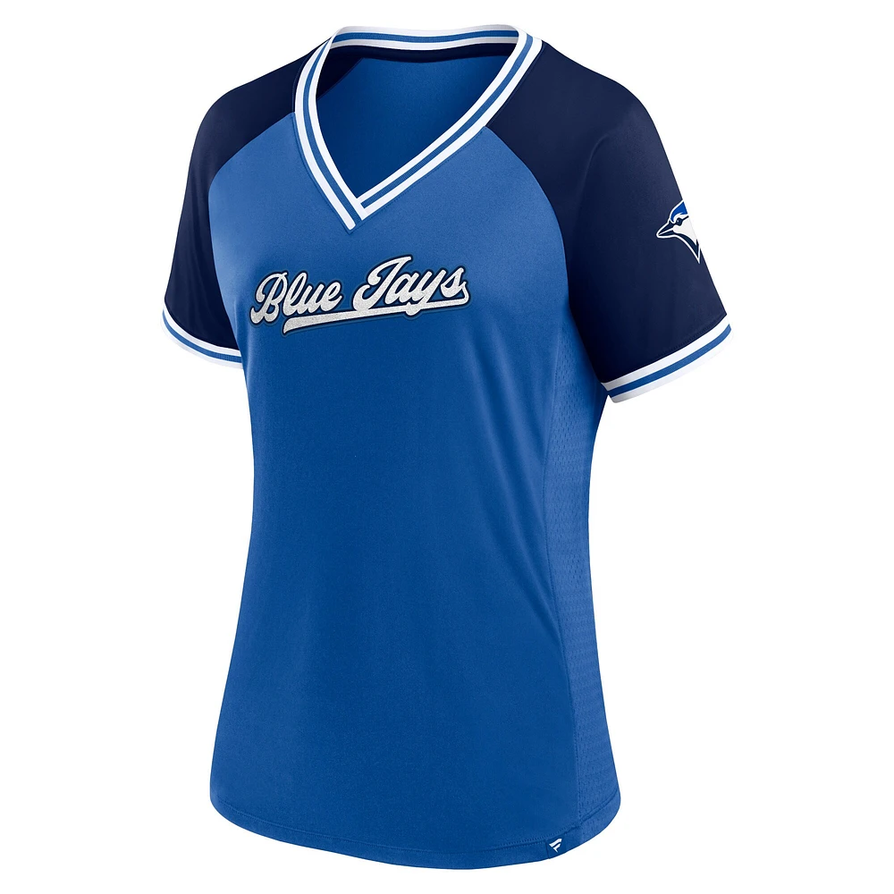 Women's Fanatics Royal Toronto Blue Jays Glitz & Glam League Diva Raglan V-Neck T-Shirt