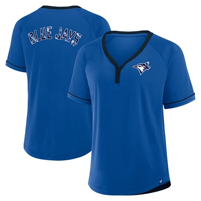 T-shirt à col en V raglan Diva Star de la Ligue Royal Toronto Blue Jays pour femmes Fanatics