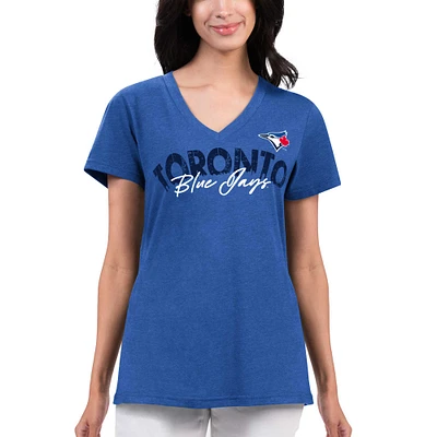 T-shirt à col en V G-III 4Her par Carl Banks pour femmes, Royal Toronto Blue Jays Key Move