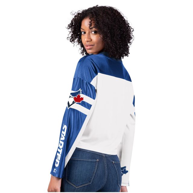 Haut court en jersey à manches longues Starter White Toronto Blue Jays pour femmes