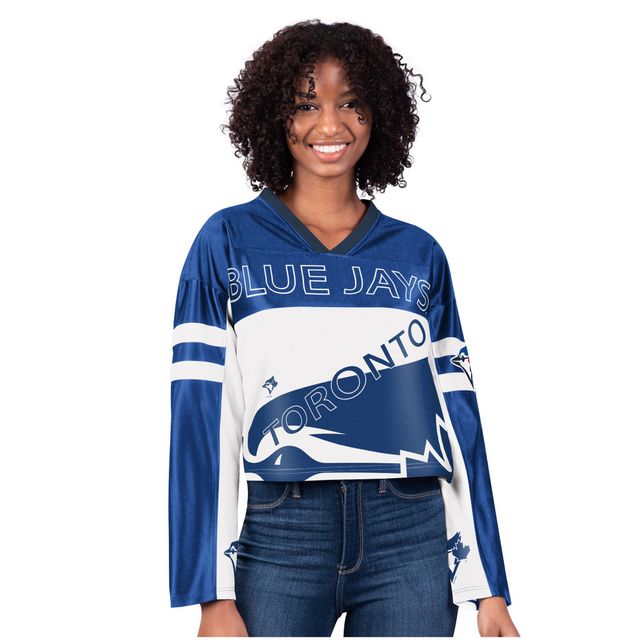 Haut court en jersey à manches longues Starter White Toronto Blue Jays pour femmes