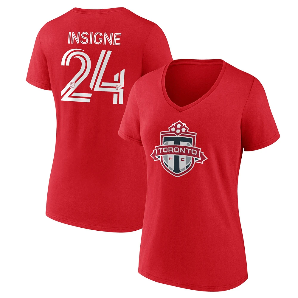 Women's Fanatics Lorenzo Insigne Red Toronto FC Authentic Stack Name & Number - V-Neck T-Shirt