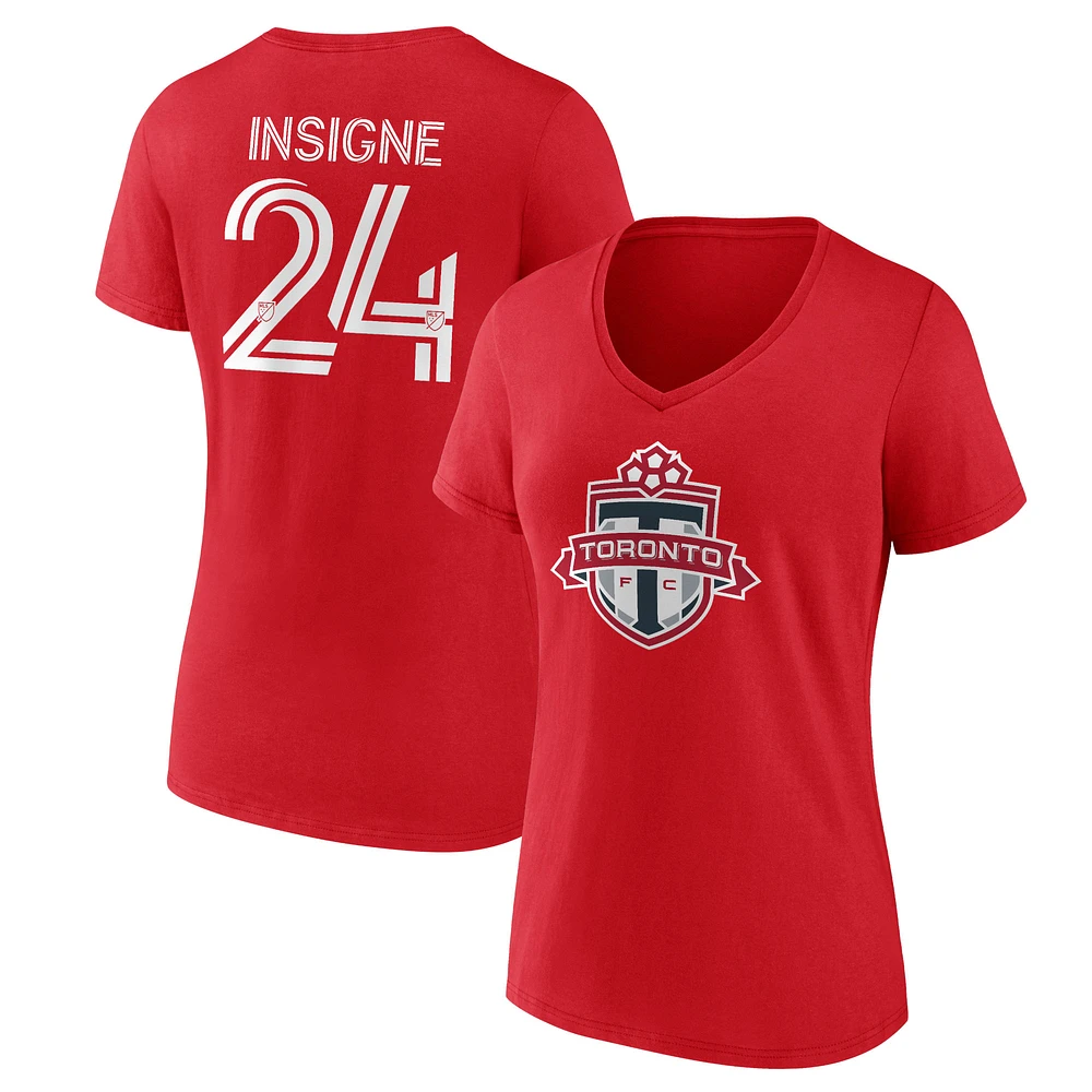 Women's Fanatics Lorenzo Insigne Red Toronto FC Authentic Stack Name & Number - V-Neck T-Shirt