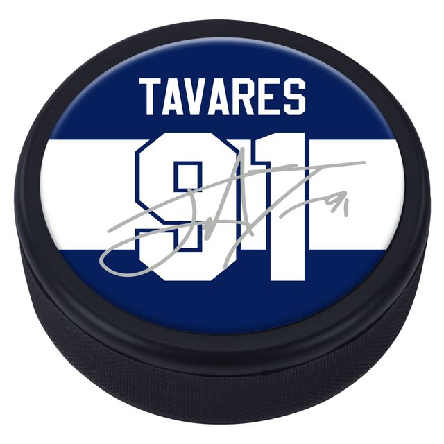 Rondelle de joueur souvenir de la LNH des Maple Leafs de Toronto de John Tavares avec réplique de la canette de signature