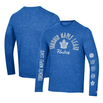 T-shirt à manches longues trois mélanges multi-logos Champion Heather Blue des Maple Leafs de Toronto pour hommes