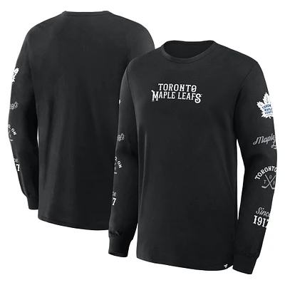 T-shirt à manches longues noir Fanatics pour homme avec logo des Maple Leafs de Toronto