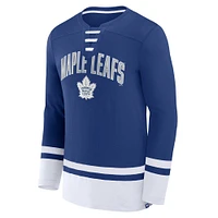 Men's Fanatics Blue Toronto Maple Leafs Fundamental Lace-Up Long Sleeve T-Shirt