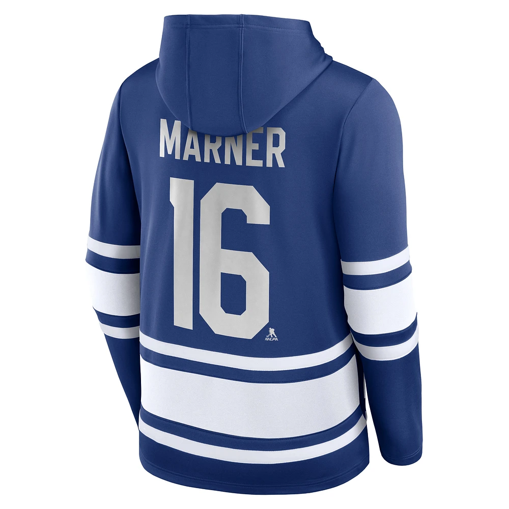 Men's Fanatics Mitch Marner Blue Toronto Maple Leafs Name & Number Lace-Up Pullover Hoodie
