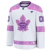 Men's Fanatics  White Toronto Maple Leafs 2024 Hockey Fights Cancer Custom Practice Jersey