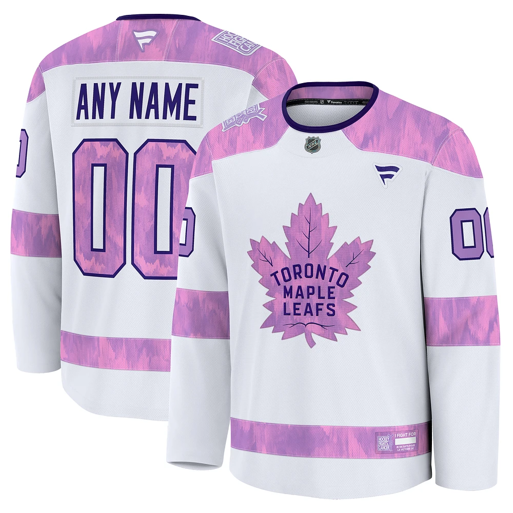 Men's Fanatics White Toronto Maple Leafs 2024 Hockey Fights Cancer Custom Practice Jersey