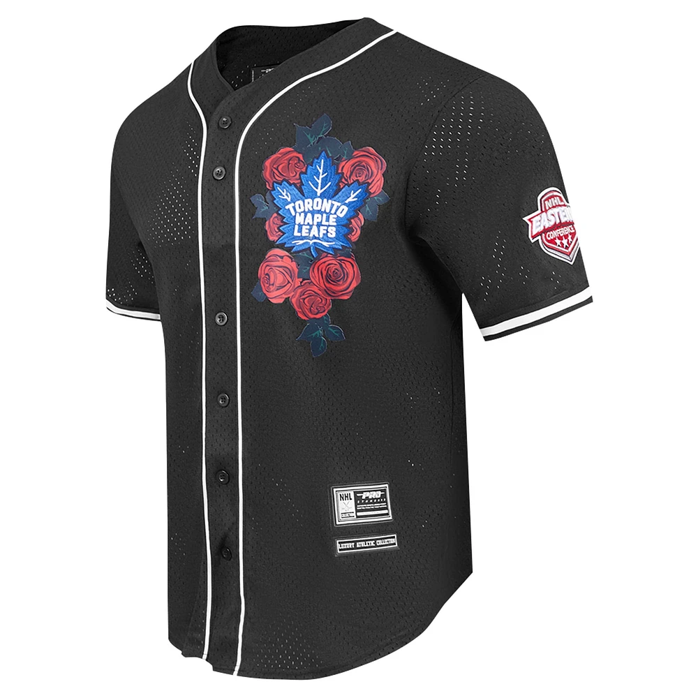 Men's Pro Standard Black Toronto Maple Leafs Roses Mesh Full-Button Baseball Shirt