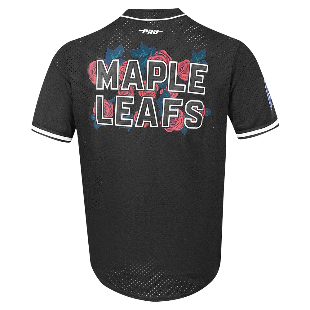 Men's Pro Standard Black Toronto Maple Leafs Roses Mesh Full-Button Baseball Shirt