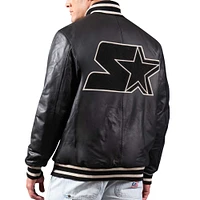 Men's Starter Black Toronto Maple Leafs Dynasty Leather Varsity Jacket
