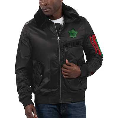 Starter x Ty Mopkins pour homme, noir, mois de l'histoire des Maple Leafs Toronto, satin noir - Veste à glissière pleine longueur
