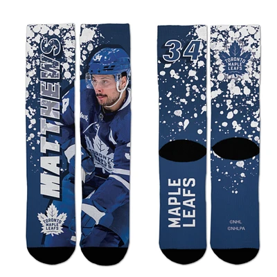 Chaussettes unisexes pour pieds nus Auston Matthews Blue Toronto Maple Leafs Road Warrior Crew